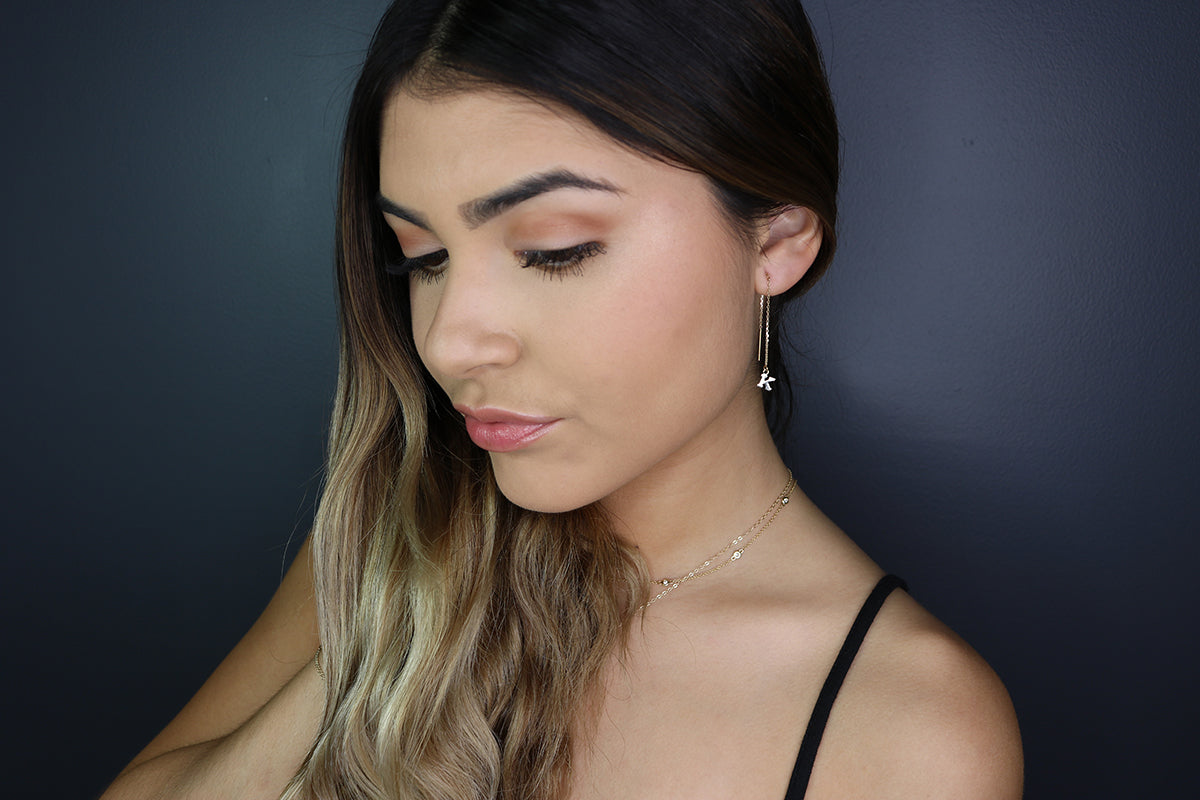 14K Initial Threader Earrings